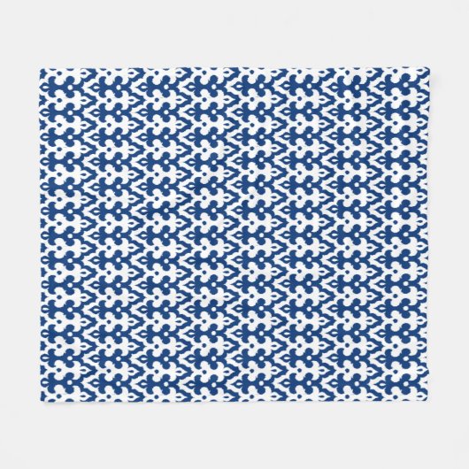 Marokkaans Ikat Damask Pattern, Cobalt Blue en Whi Fleece Deken (Voorkant (Horizontaal))