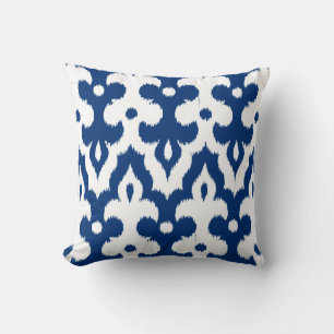 Marokkaans Ikat Damask Pattern, Cobalt Blue en Whi Kussen