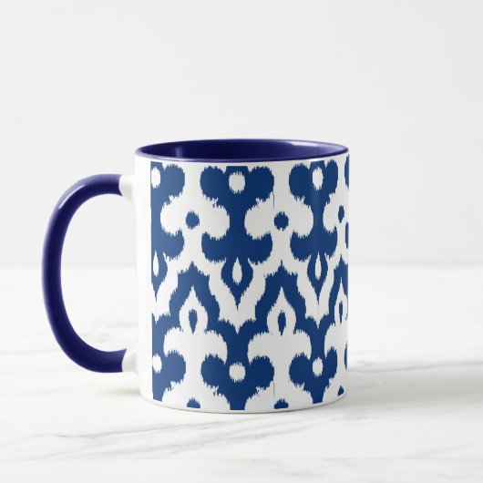 Marokkaans Ikat Damask Pattern, Cobalt Blue en Whi Mok (Links)