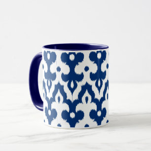Marokkaans Ikat Damask Pattern, Cobalt Blue en Whi Mok