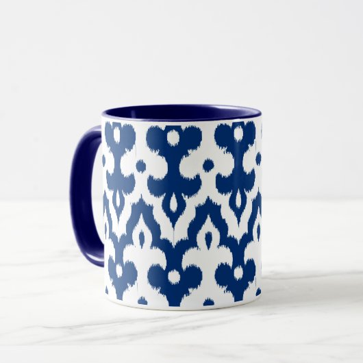 Marokkaans Ikat Damask Pattern, Cobalt Blue en Whi Mok (Voorkant links)