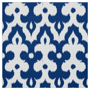 Marokkaans Ikat Damask Pattern, Cobalt Blue en Whi Stof