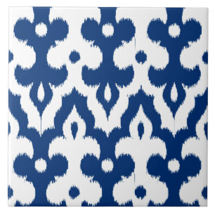Marokkaans Ikat Damask Pattern, Cobalt Blue en Whi Tegeltje