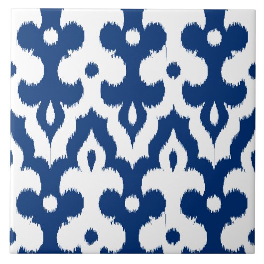 Marokkaans Ikat Damask Pattern, Cobalt Blue en Whi Tegeltje (Voorkant)