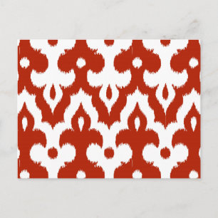Marokkaans Ikat Damask Pattern, Deep Red en White Briefkaart