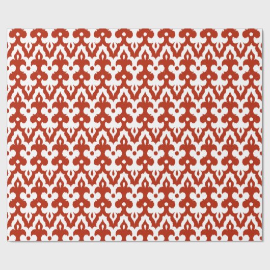 Marokkaans Ikat Damask Pattern, Deep Red en White Cadeaupapier (Vlak)