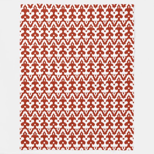 Marokkaans Ikat Damask Pattern, Deep Red en White Fleece Deken (Voorkant)