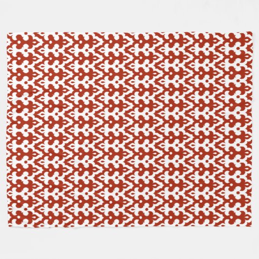 Marokkaans Ikat Damask Pattern, Deep Red en White Fleece Deken (Voorkant (Horizontaal))