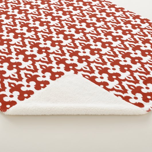 Marokkaans Ikat Damask Pattern, Deep Red en White Sherpa Deken (3/4)