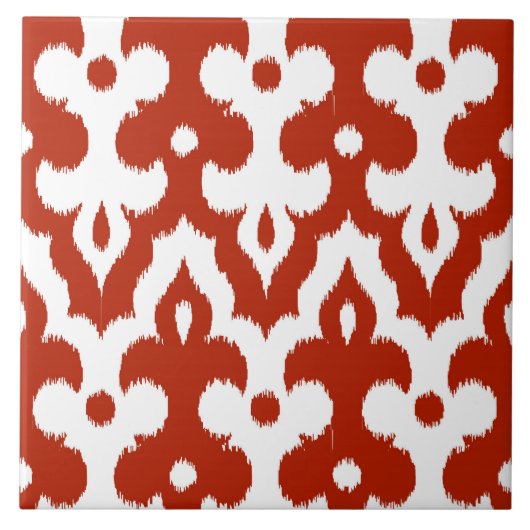 Marokkaans Ikat Damask Pattern, Deep Red en White Tegeltje (Voorkant)