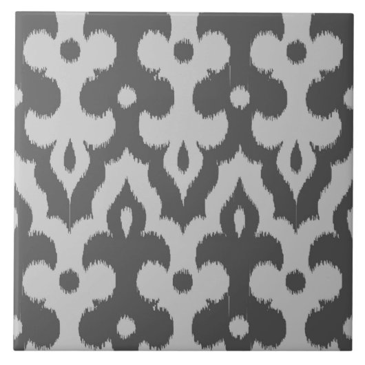 Marokkaans Ikat Damask Pattern, grijze schaduwen Tegeltje (Voorkant)