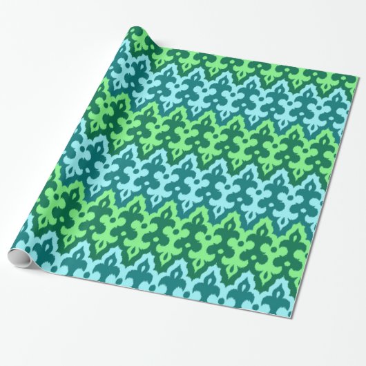 Marokkaans Ikat Damask, Turquoise & Jade Green Cadeaupapier (Uitgerold)