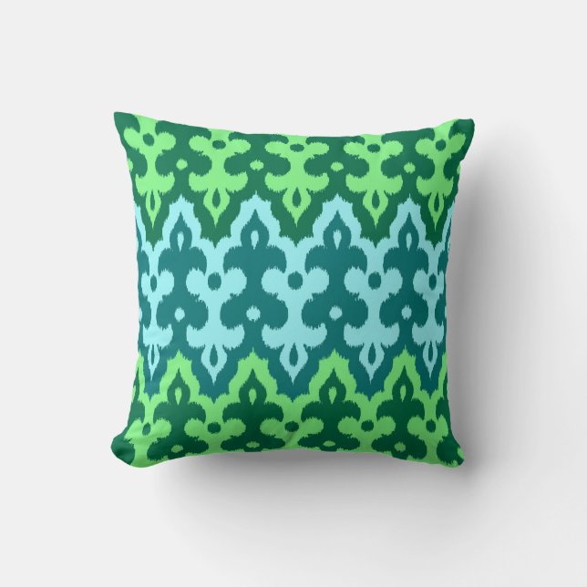 Marokkaans Ikat Damask, Turquoise & Jade Green Kussen (Voorkant)