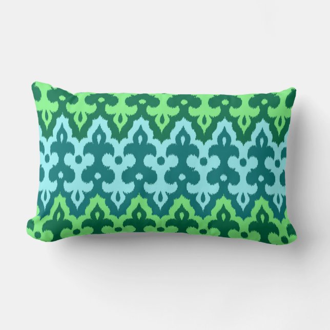 Marokkaans Ikat Damask, Turquoise & Jade Green Kussen (Voorkant)