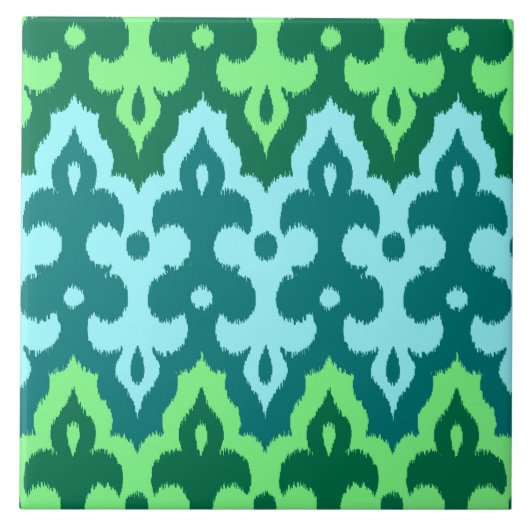 Marokkaans Ikat Damask, Turquoise & Jade Green Tegeltje (Voorkant)