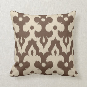 Marokkaans Ikat Damast Patroon, Taupe en Beige Kussen