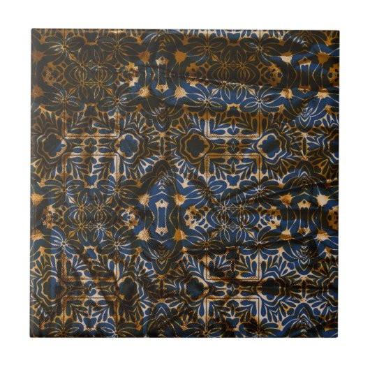 Marokkaans Indigo en Goud Mandala Patroon Accent Tegeltje (Voorkant)