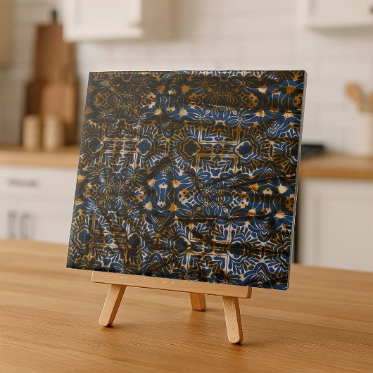 Marokkaans Indigo en Goud Mandala Patroon Accent Tegeltje