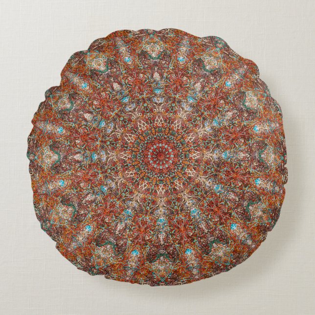 Marokkaans mandala patroon in terracotta tones rond kussen (Voorkant)