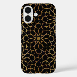 Marokkaans modern goud zwart mediterraan patroon iPhone 16 hoesje