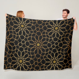 Marokkaans modern goud zwart mediterraan patroon fleece deken