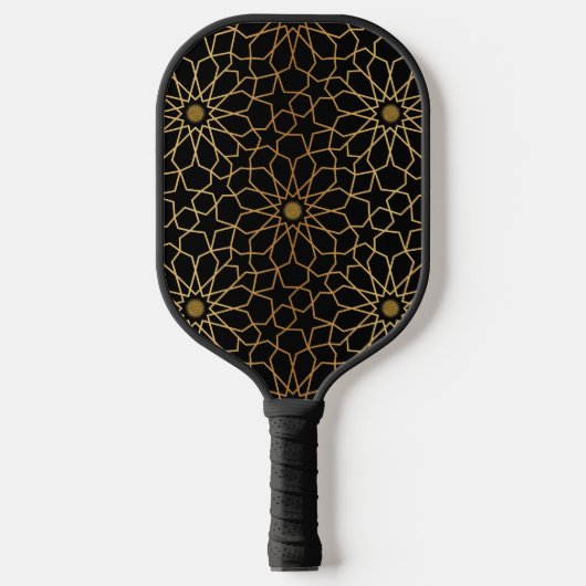 Marokkaans modern goud zwart mediterraan patroon pickleball paddle (Voorkant)