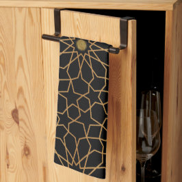 Marokkaans modern goud zwart mediterraan patroon theedoek