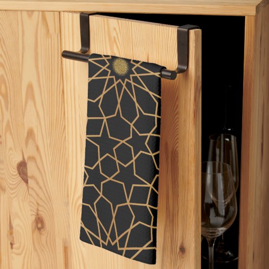 Marokkaans modern goud zwart mediterraan patroon theedoek (Derde Gevouwen)