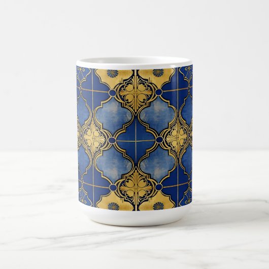 Marokkaans Moorstalig Elegant Blauw en Goud Patroo Koffiemok (Center)