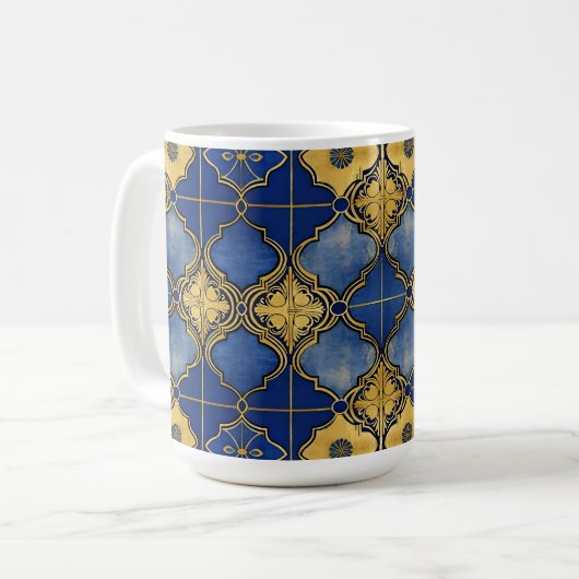 Marokkaans Moorstalig Elegant Blauw en Goud Patroo Koffiemok (Voorkant links)