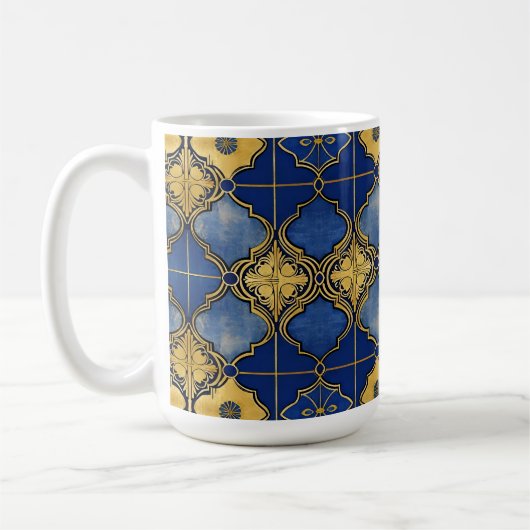 Marokkaans Moorstalig Elegant Blauw en Goud Patroo Koffiemok (Links)