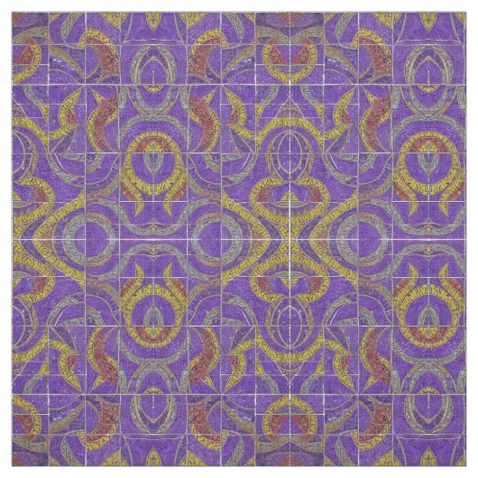 Marokkaans mozaïek paarse rode turquoise goud stof (Swatch)