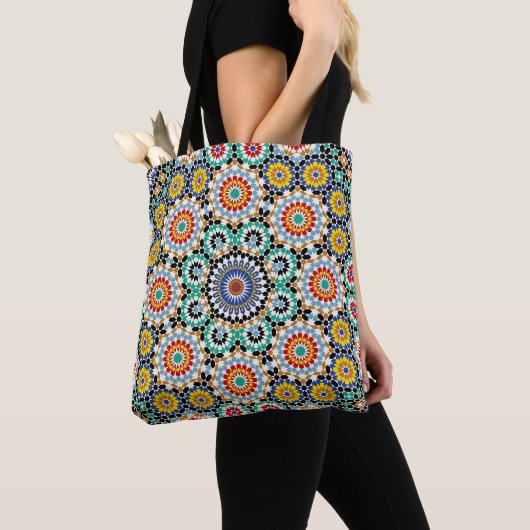 Marokkaans Mozaïek Traditioneel Boho Patroon Tote Bag (Dichtbij)