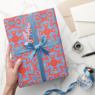 Marokkaans mozaïekgeometrisch patroon rood blauw cadeaupapier