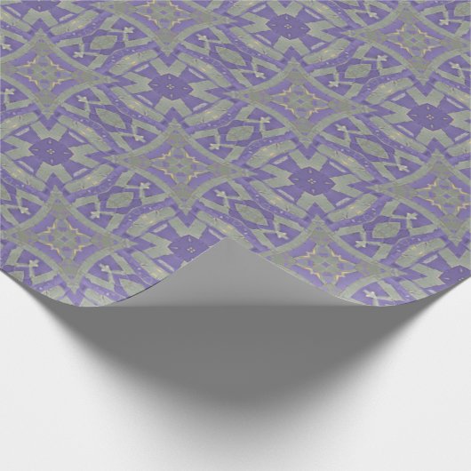 Marokkaans mozaïekgroen paars plum cadeaupapier (Hoek)