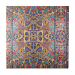 Marokkaans mozaïekrood goud turquoise geometrische tegeltje