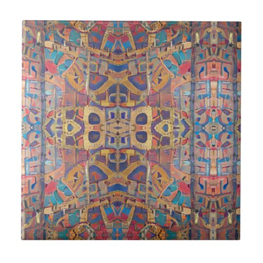 Marokkaans mozaïekrood goud turquoise geometrische tegeltje (Voorkant)