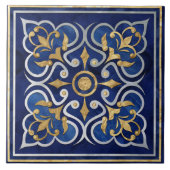 Marokkaans Ornament Blauw Marmer & Goud Tegeltje (Voorkant)