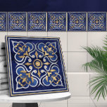 Marokkaans Ornament Blauw Marmer & Goud Tegeltje<br><div class="desc">Marokkaans Ornament Blauw Marmer & Goud</div>