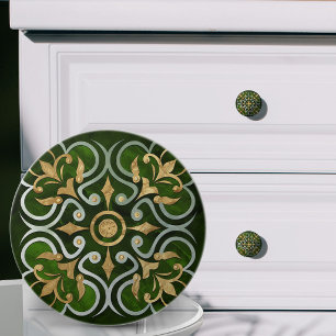 Marokkaans ornament groen marmer & goud keramische knop