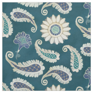 Marokkaans Paisley Floral Art Pattern Peacock Blue Stof