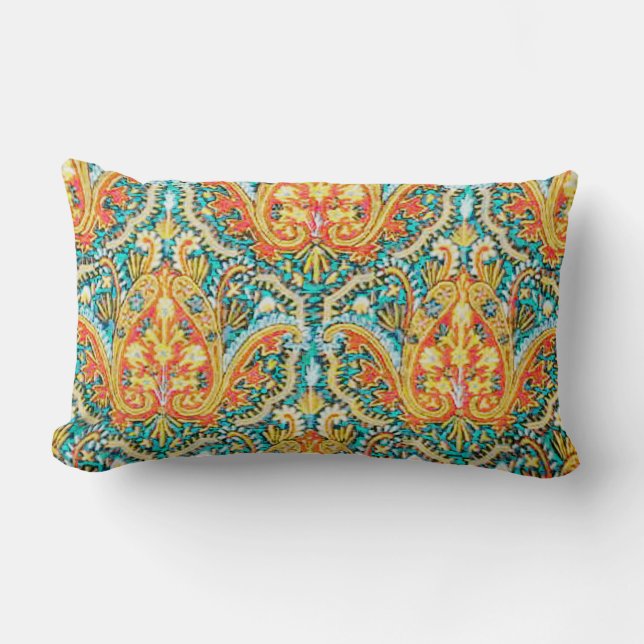 Marokkaans Paisley in Aqua Blue en Tangerine Oranj Kussen (Voorkant)