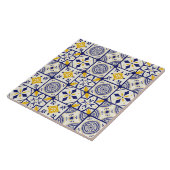 Marokkaans patroon in blauw, geel, crème tegeltje (Zijkant)