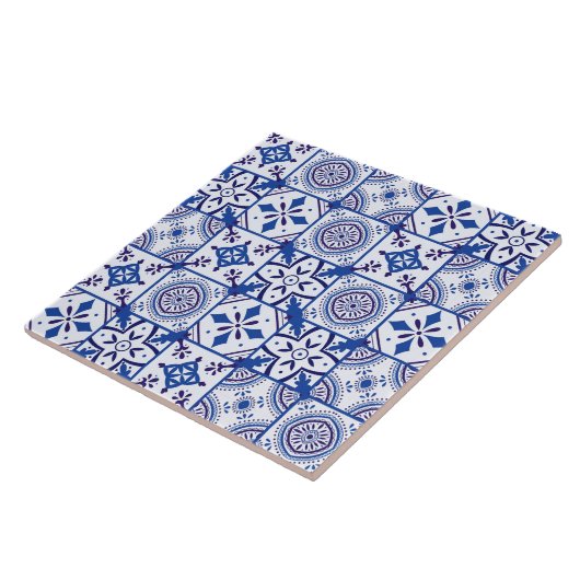 Marokkaans patroon in blauw, wit en zwart tegeltje (Zijkant)