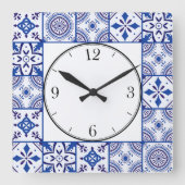 Marokkaans patroon in blauw, wit en zwart vierkante klok (Voorkant)