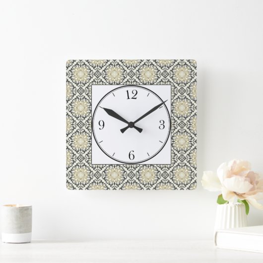 Marokkaans patroon in Gold, Black en Beige Vierkante Klok (Huis)
