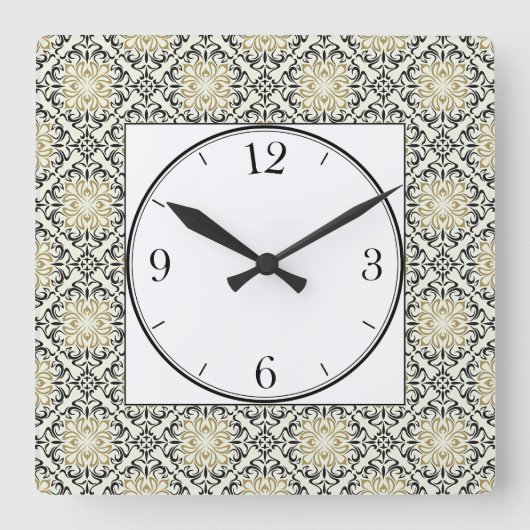 Marokkaans patroon in Gold, Black en Beige Vierkante Klok (Voorkant)