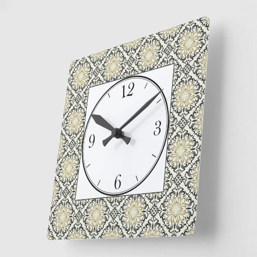 Marokkaans patroon in Gold, Black en Beige Vierkante Klok (Hoek)