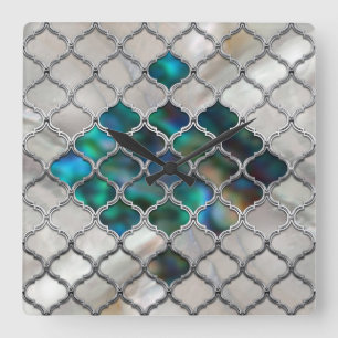 Marokkaans patroon op de parel en de kleurschaal vierkante klok