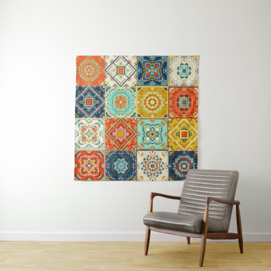 Marokkaans patroon van mozaïekillustraties wandkleed (In Situ (horizontaal))